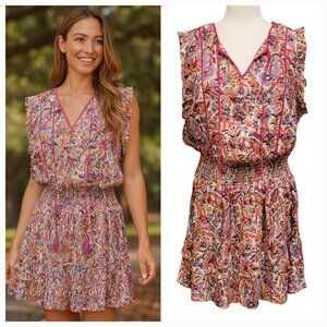 Natural Life Lyla Smocked Waist Floral Paisley Flirty Boho Peasant Dress NEW